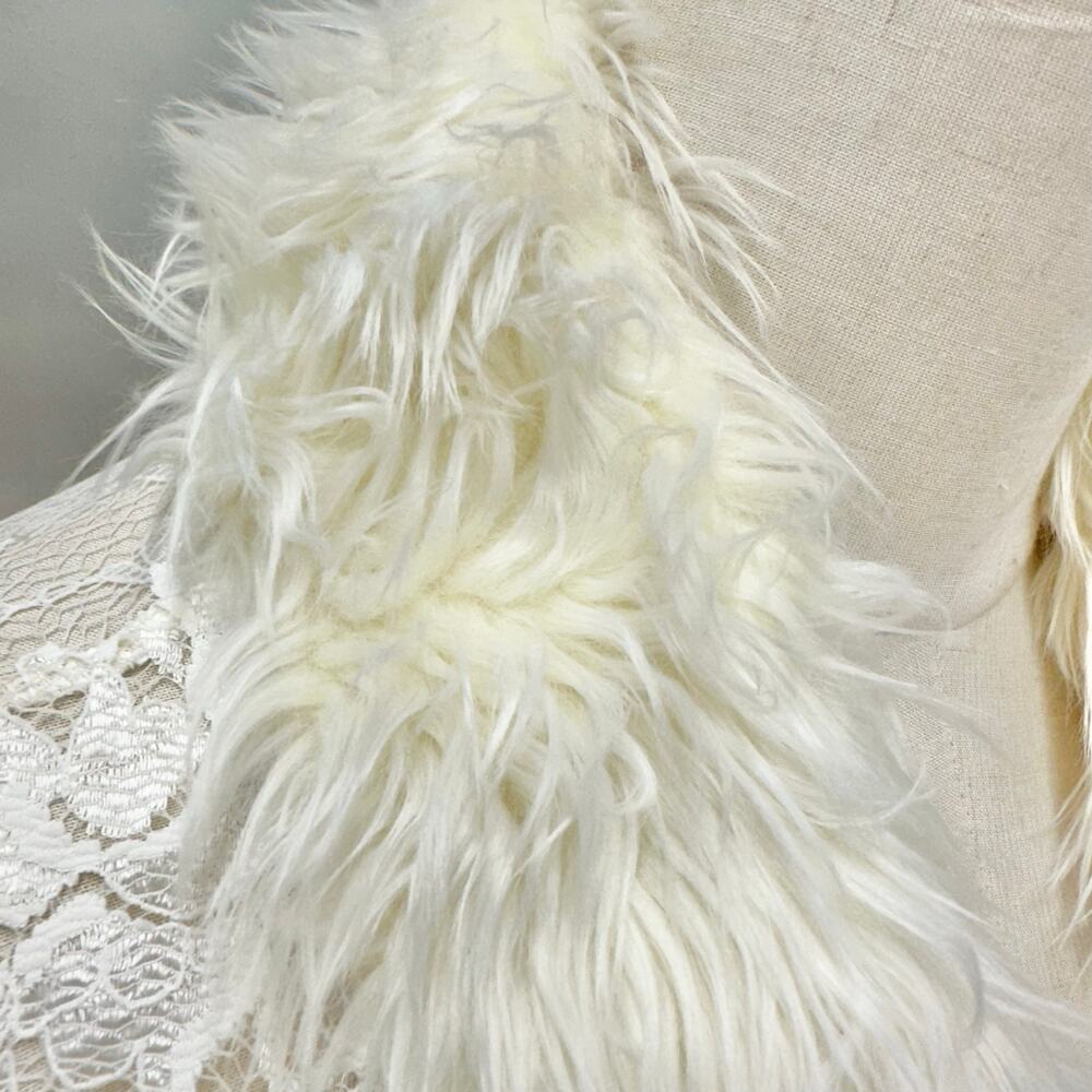 Vintage Y2k Moda International White Lace Duster Faux Fur Trim Sz XS Penny Lane - Picture 11 of 15